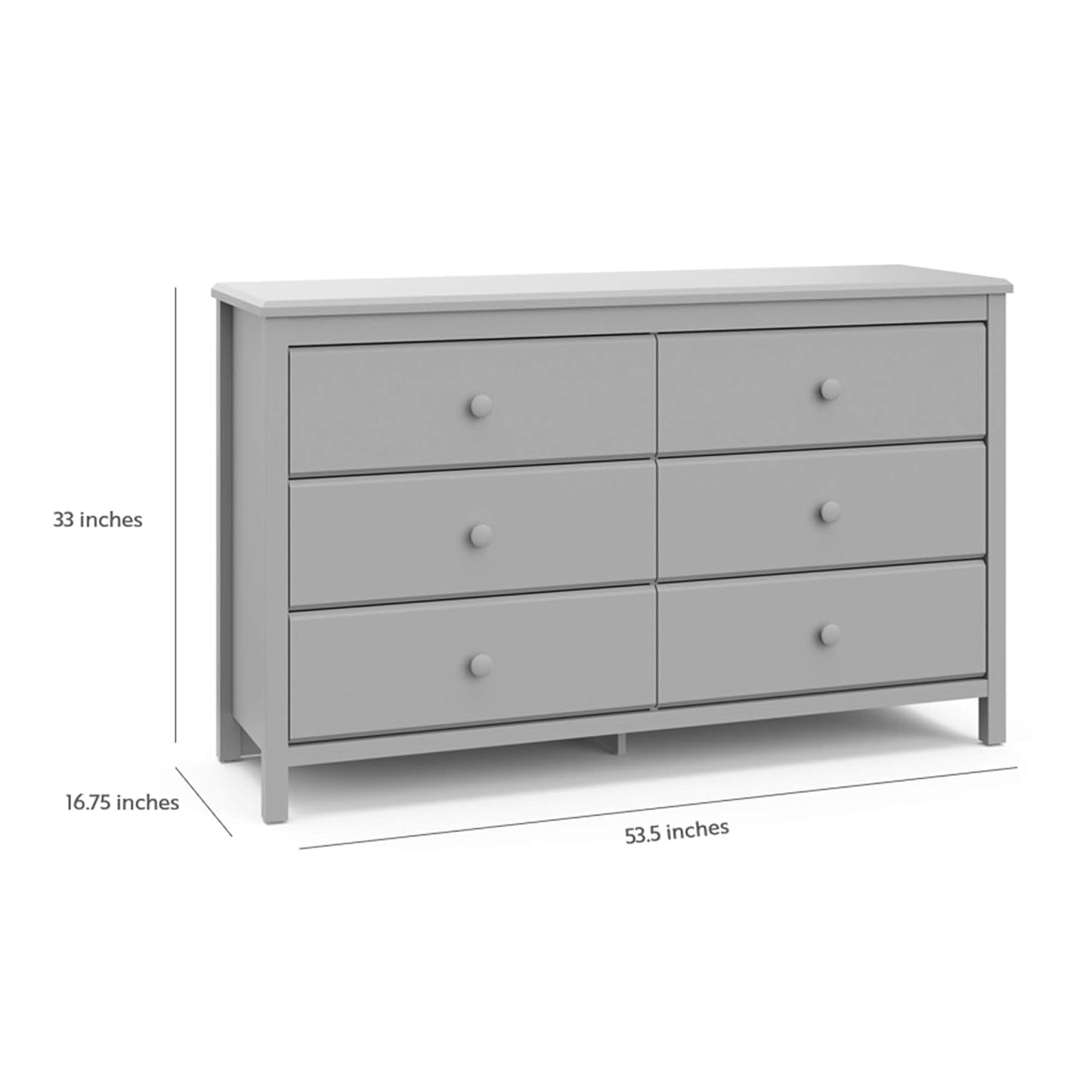 Pebble Gray 6 Drawer Double Dresser Nursery