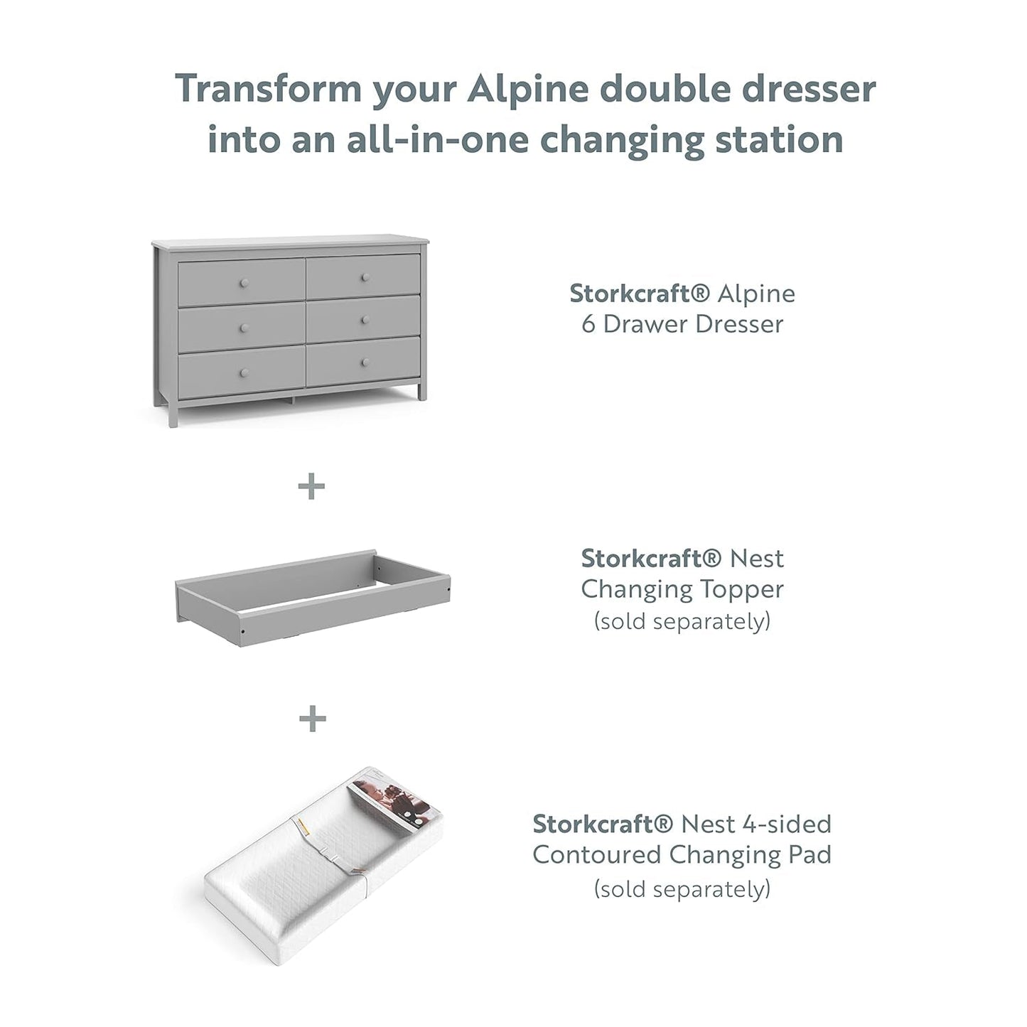 Pebble Gray 6 Drawer Double Dresser Nursery