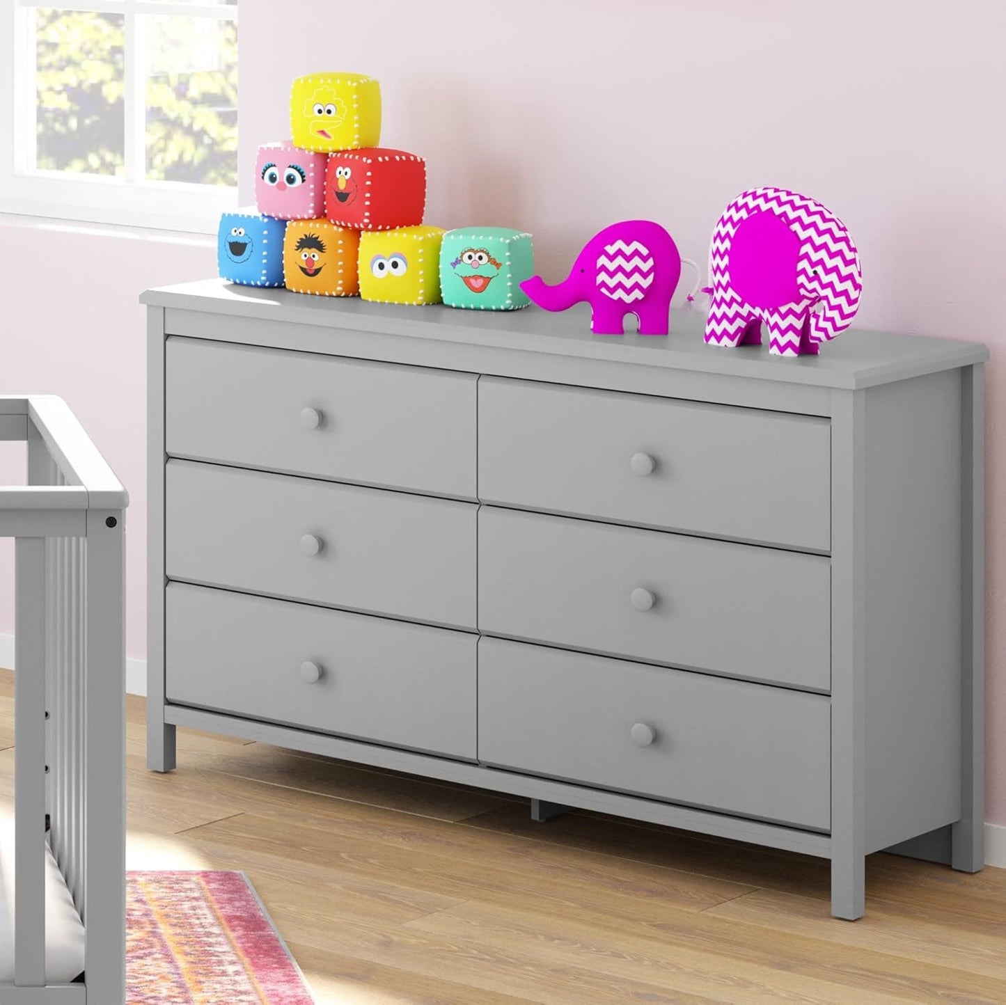 Pebble Gray 6 Drawer Double Dresser Nursery
