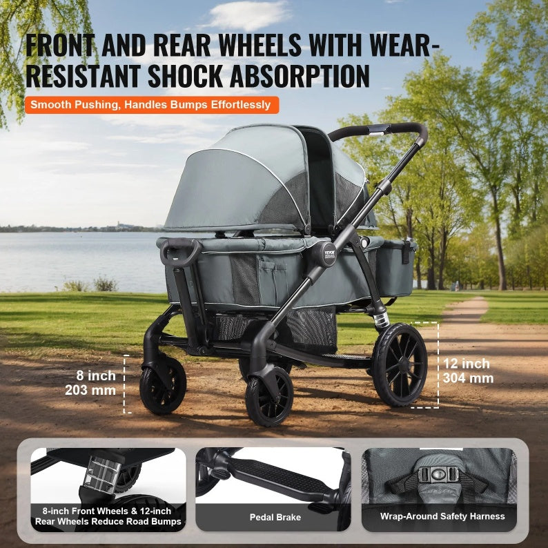 All-Terrain Stroller Wagon, 2 Seats Foldable Expedition 2-in-1