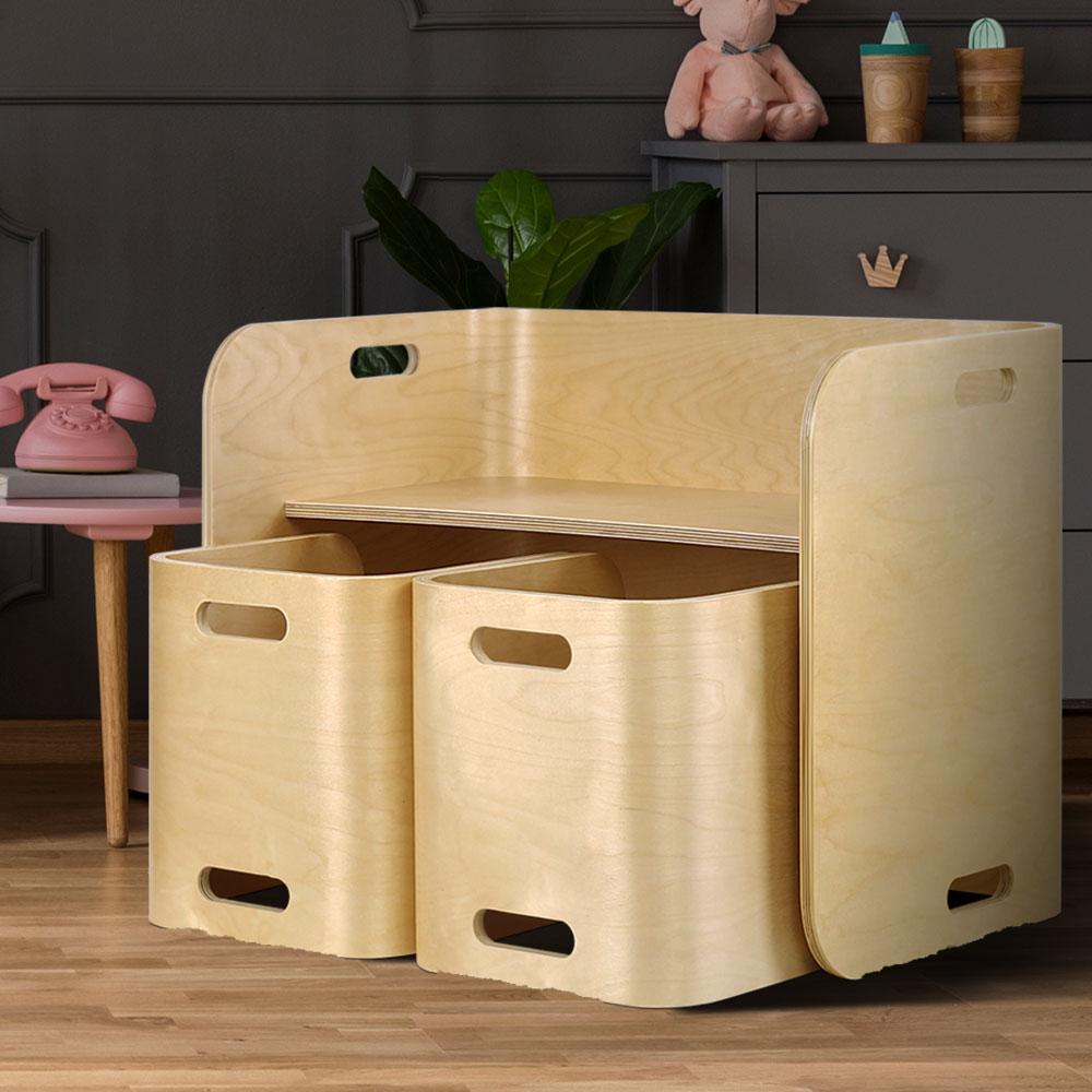 Keezi 3PCS Kids Table and Chairs Set Multifunctional Storage Desk