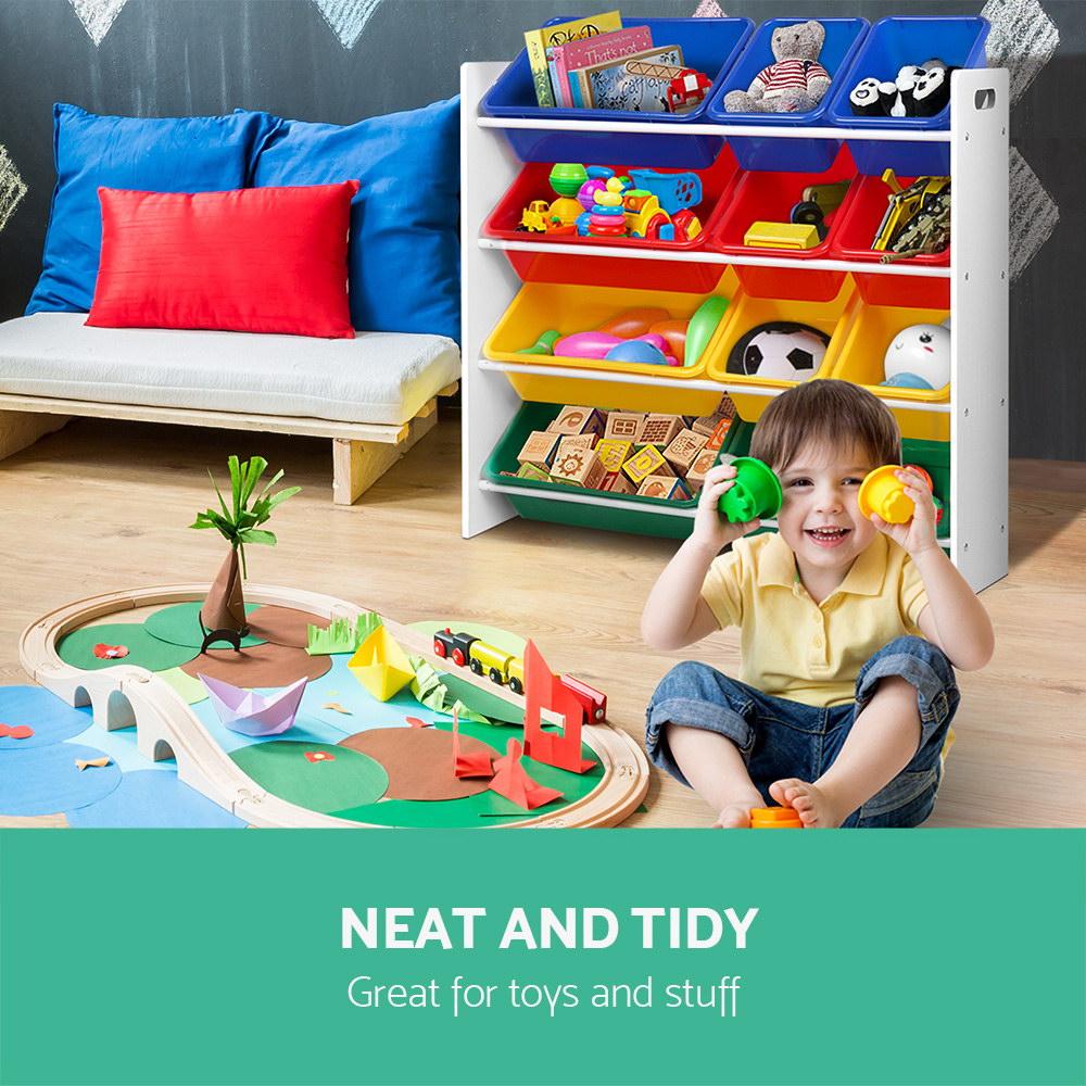 Keezi Kids Toy Box 12 Bins Bookshelf Organiser Children Storage Rack
