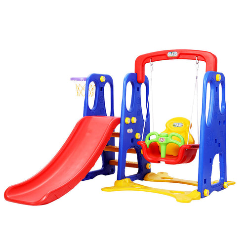 Keezi Kids Slide Swing Set Basketball Hoop Outdoor Playground Toys