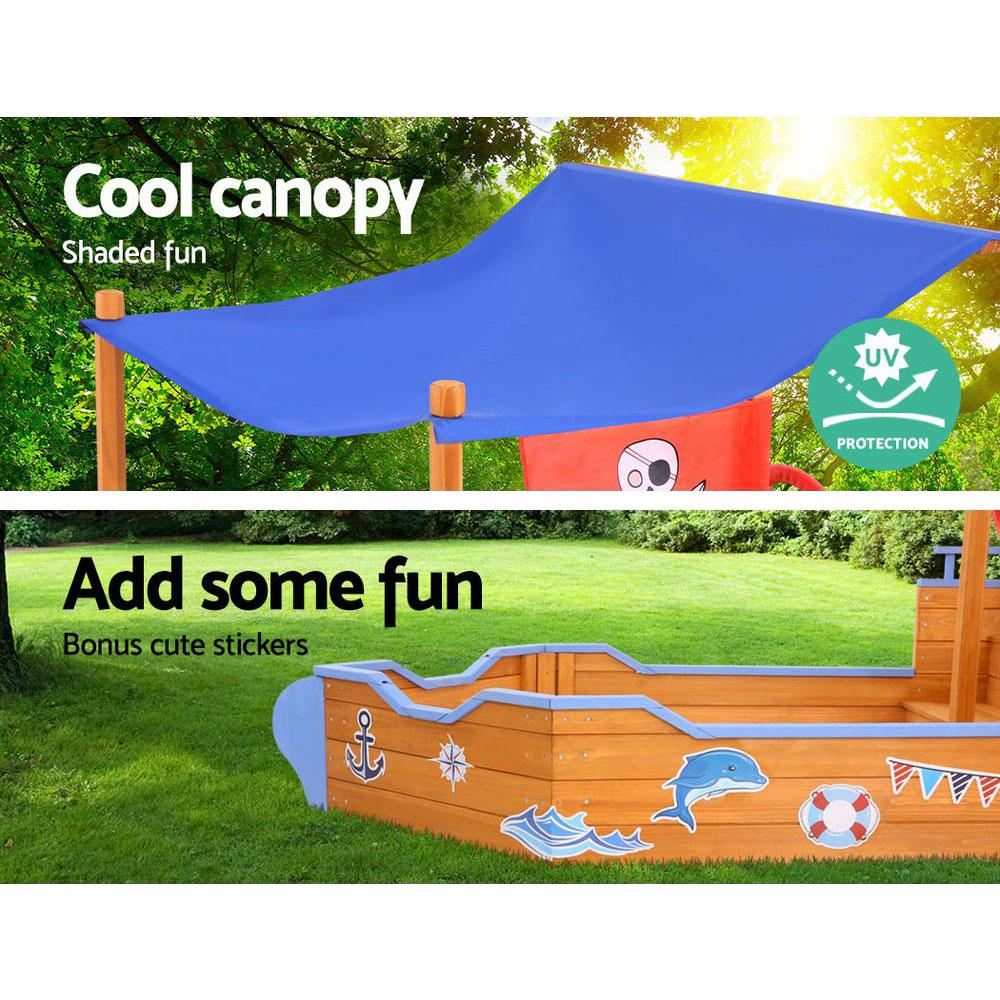 Keezi Kids Sandpit Wooden Boat Sand Pit with Canopy Bench Seat Beach