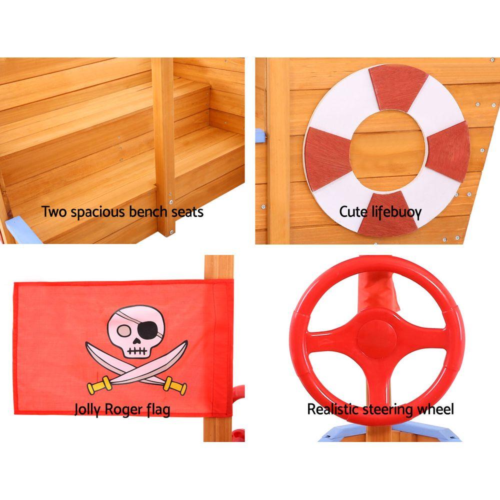 Keezi Kids Sandpit Wooden Boat Sand Pit with Canopy Bench Seat Beach