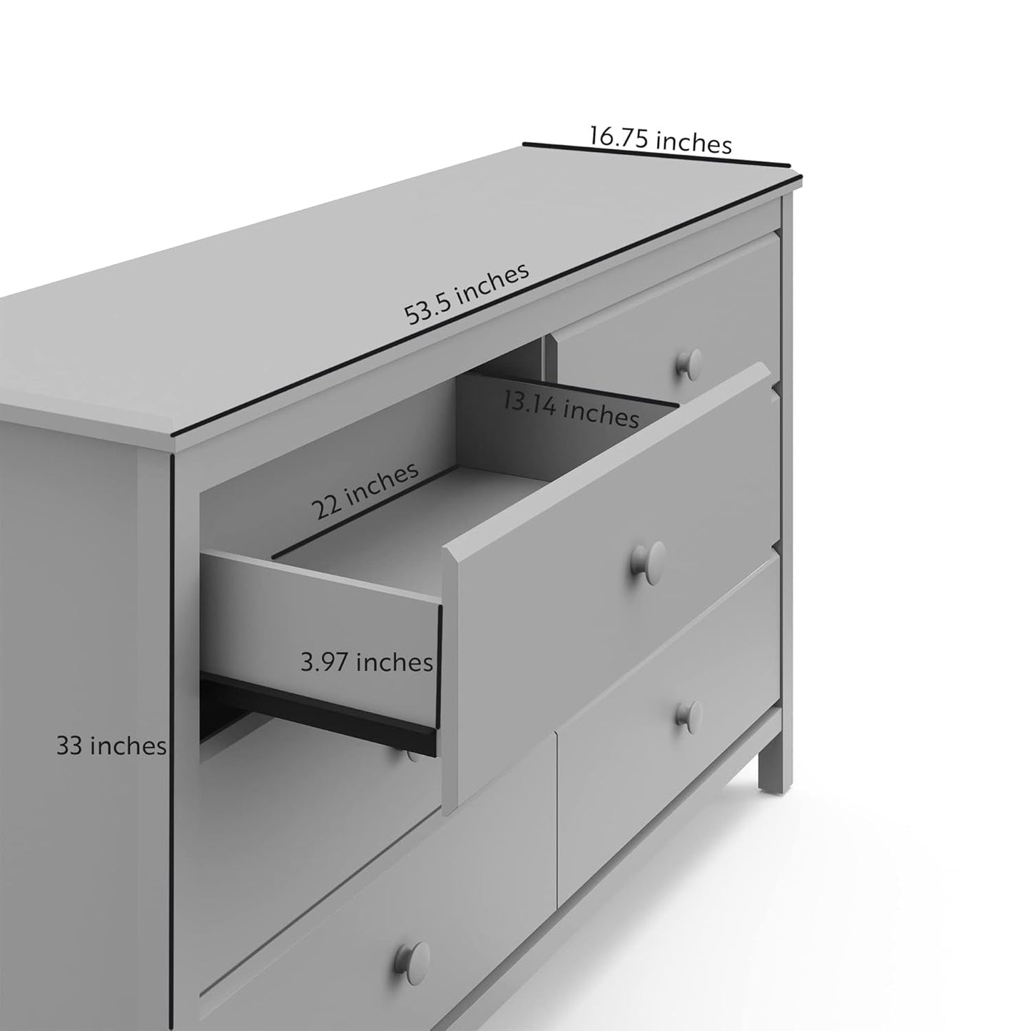 Pebble Gray 6 Drawer Double Dresser Nursery