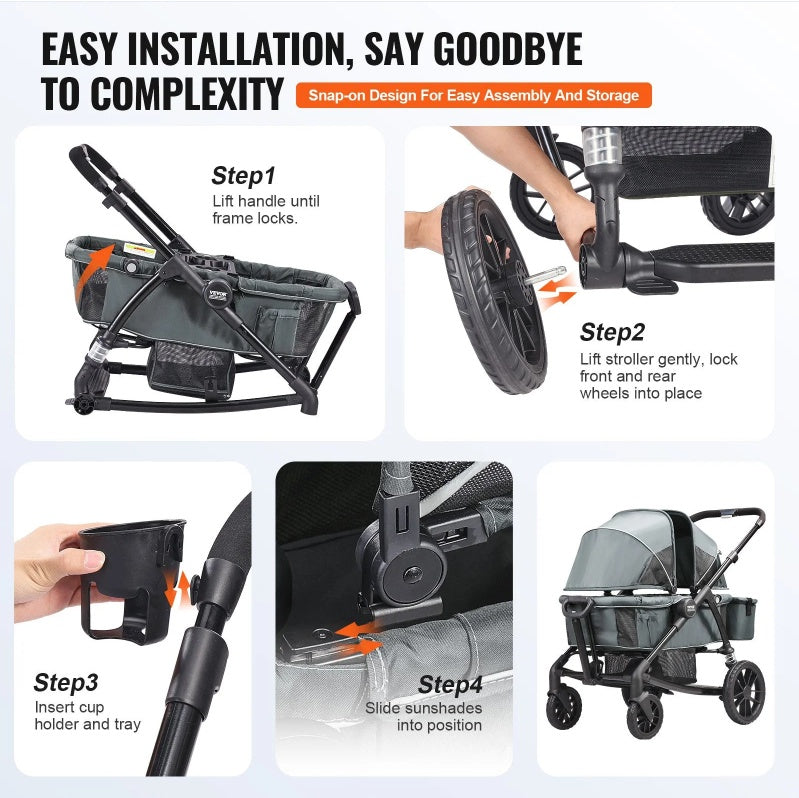 All-Terrain Stroller Wagon, 2 Seats Foldable Expedition 2-in-1