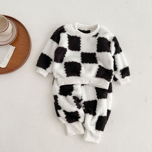 Baby Fashion Pattern Double-Sided Fleece Long Sleeve Sets