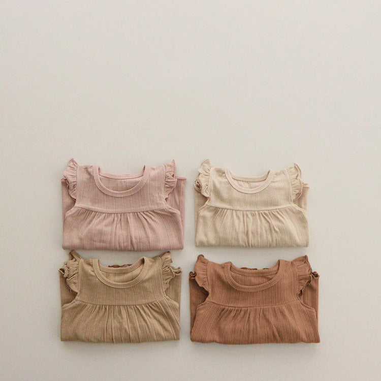 Baby Girl Round Neck Solid Color Design Sleeveless Top Combo Shorts
