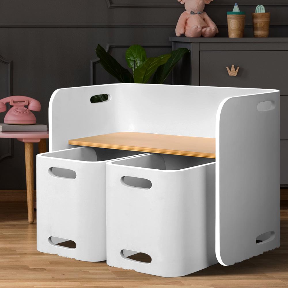 Keezi 3PCS Kids Table and Chairs Set Multifunctional Storage Desk