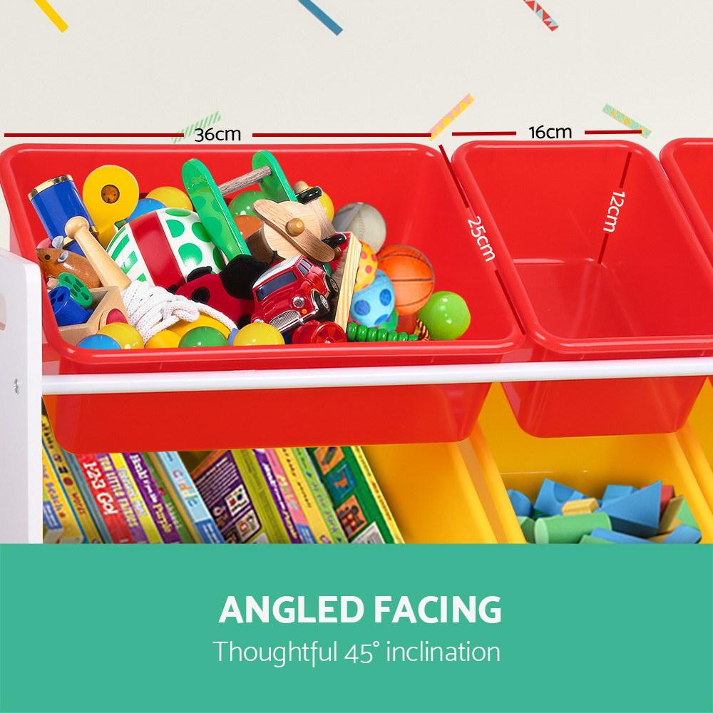 Keezi Kids Toy Box 12 Bins Bookshelf Organiser Children Storage Rack