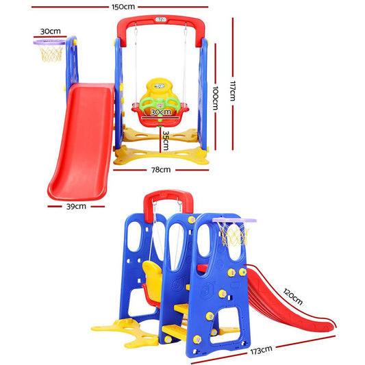 Keezi Kids Slide Swing Set Basketball Hoop Outdoor Playground Toys