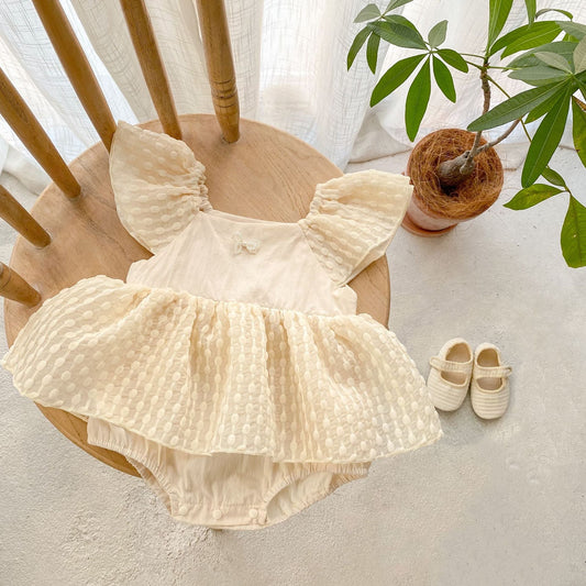 Baby Girl Solid Color Mesh Patchwork Square Neck Pirncess Dress
